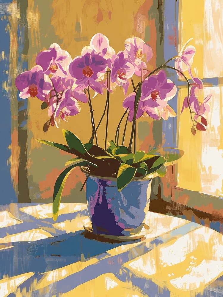 Orchid Flowers On A Table   Contemporary Illustration 4