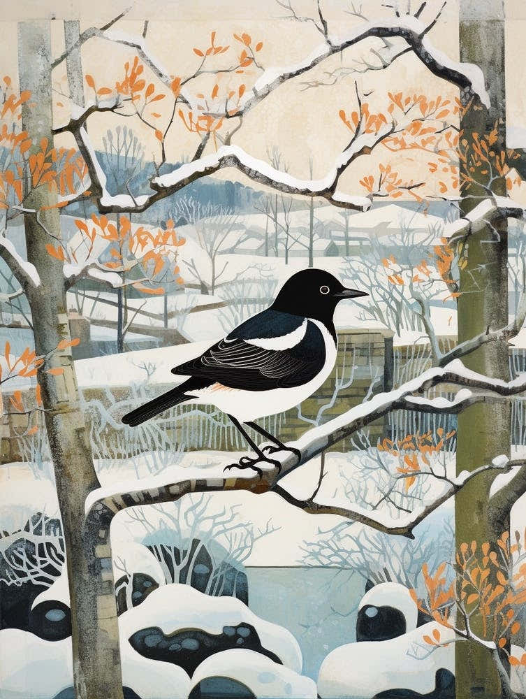 Winter Bird Painting Magpie 2