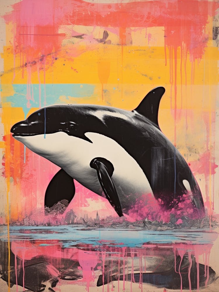 Orca Whale Pop Art Risograph Inspired 1