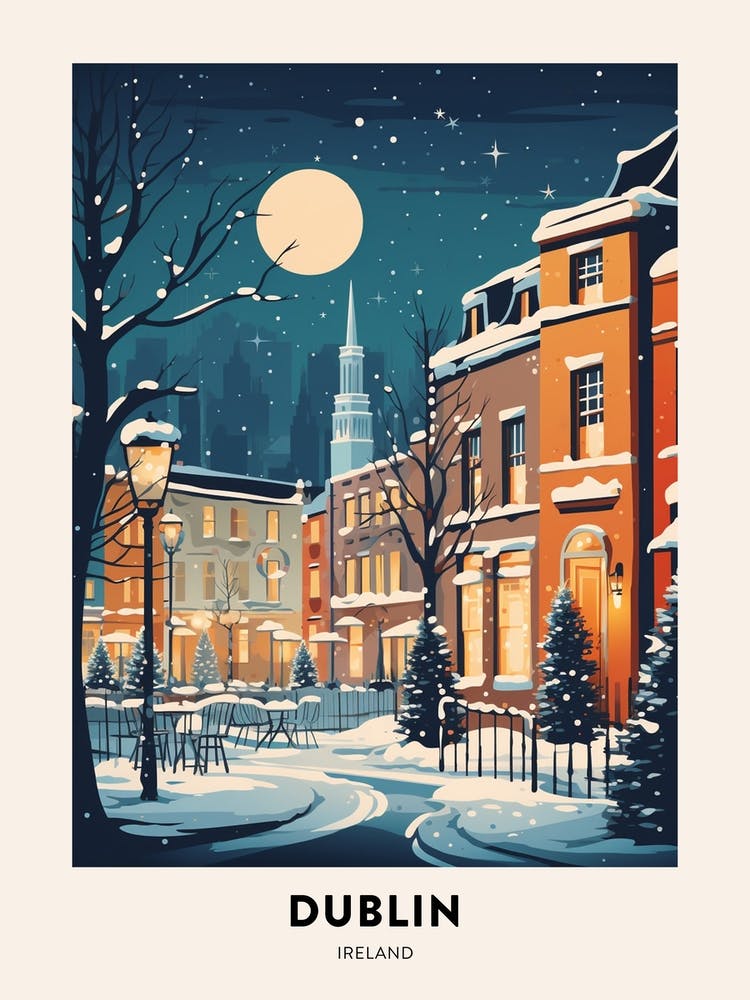 Winter Night  Travel Poster Dublin Ireland 2