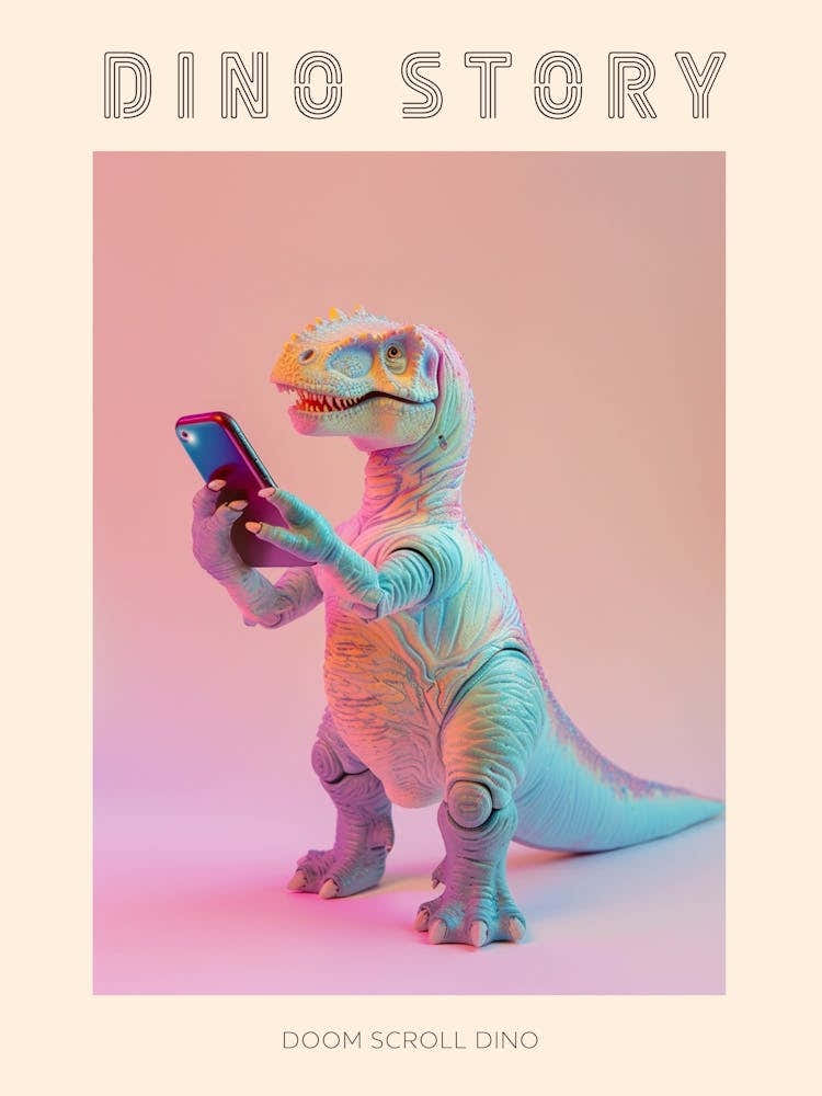 Pastel Toy Dinosaur On A Smart Phone 2 Poster