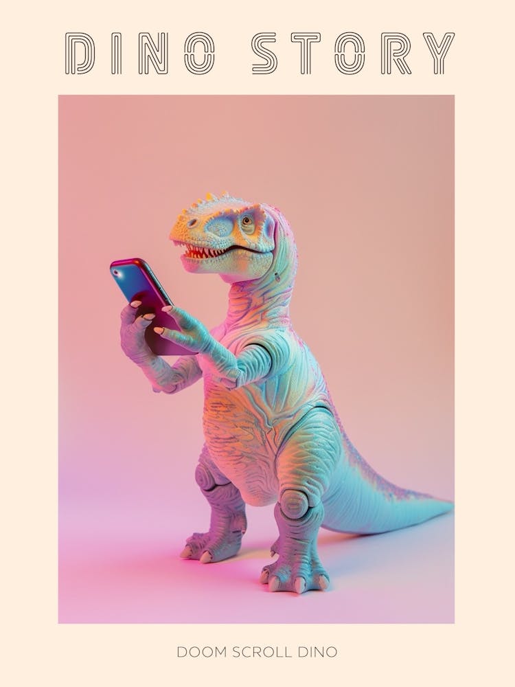 Pastel Toy Dinosaur On A Smart Phone 2 Poster