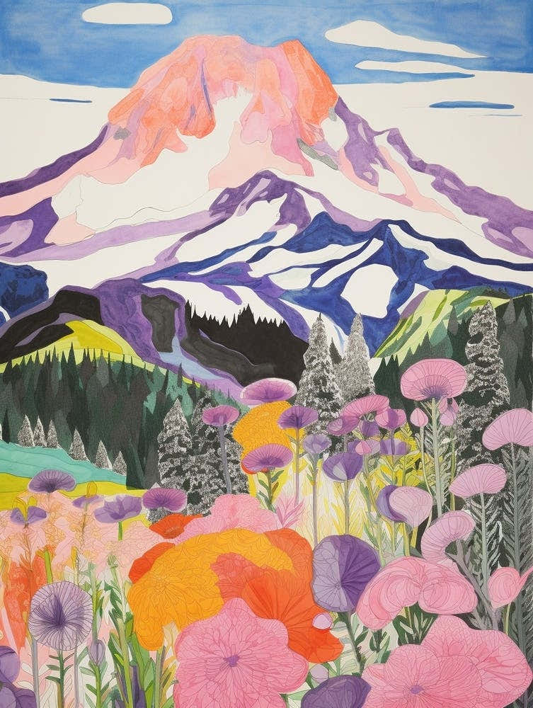 Mount Rainier United States 3 Colourful Mountain Illustration