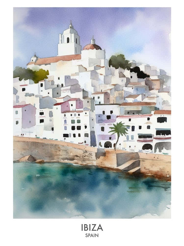 Ibiza Spain Watercolour Travel Poster 3