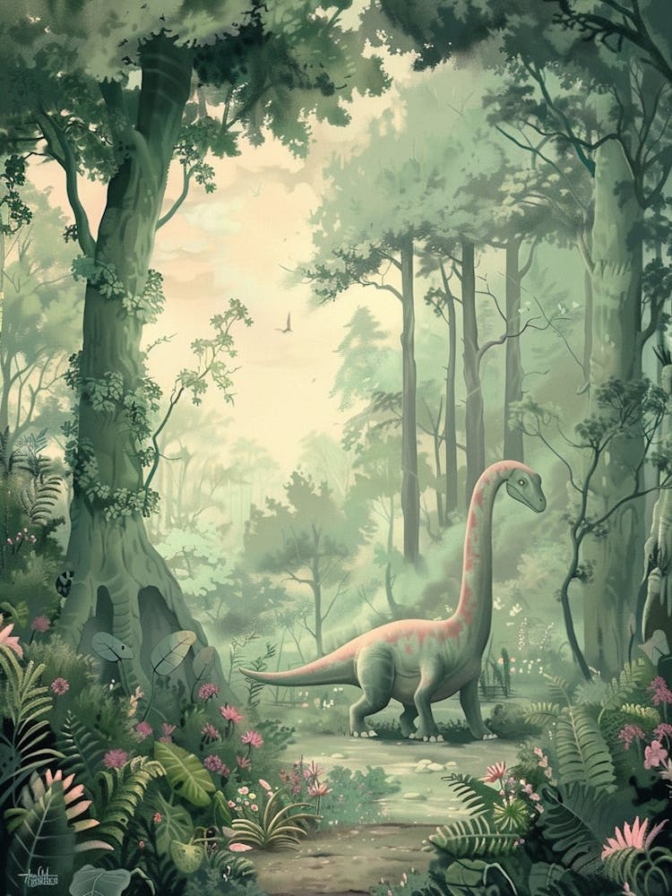 Dinosaur Roaming In The Forest Storybook Painting 2
