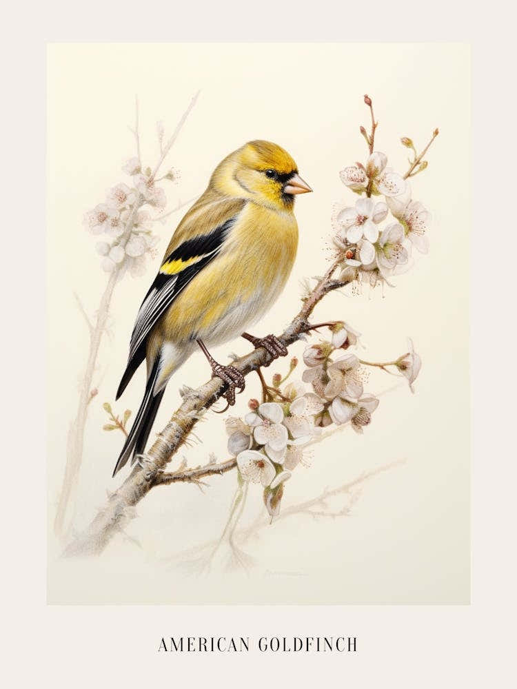 Vintage Bird Drawing American Goldfinch 2 Poster