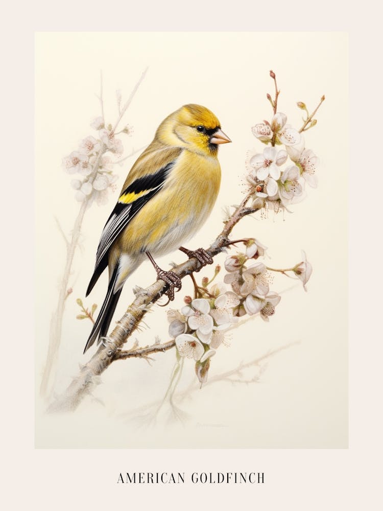 Vintage Bird Drawing American Goldfinch 2 Poster
