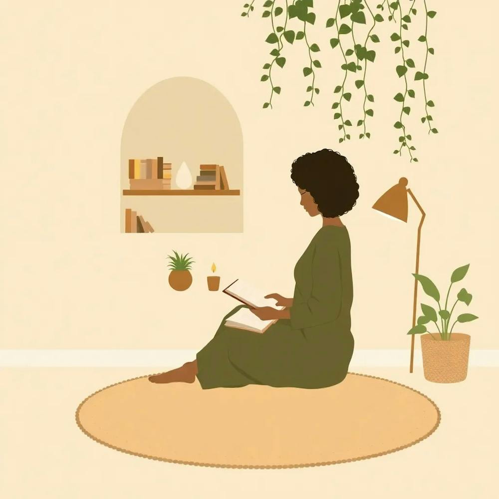 Cozy place-Woman Reading In The Living Room-journaling in a notebook-journaling the life-