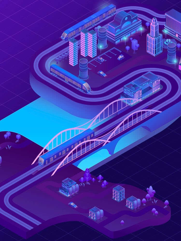 Isometric City - synthwave neon poster