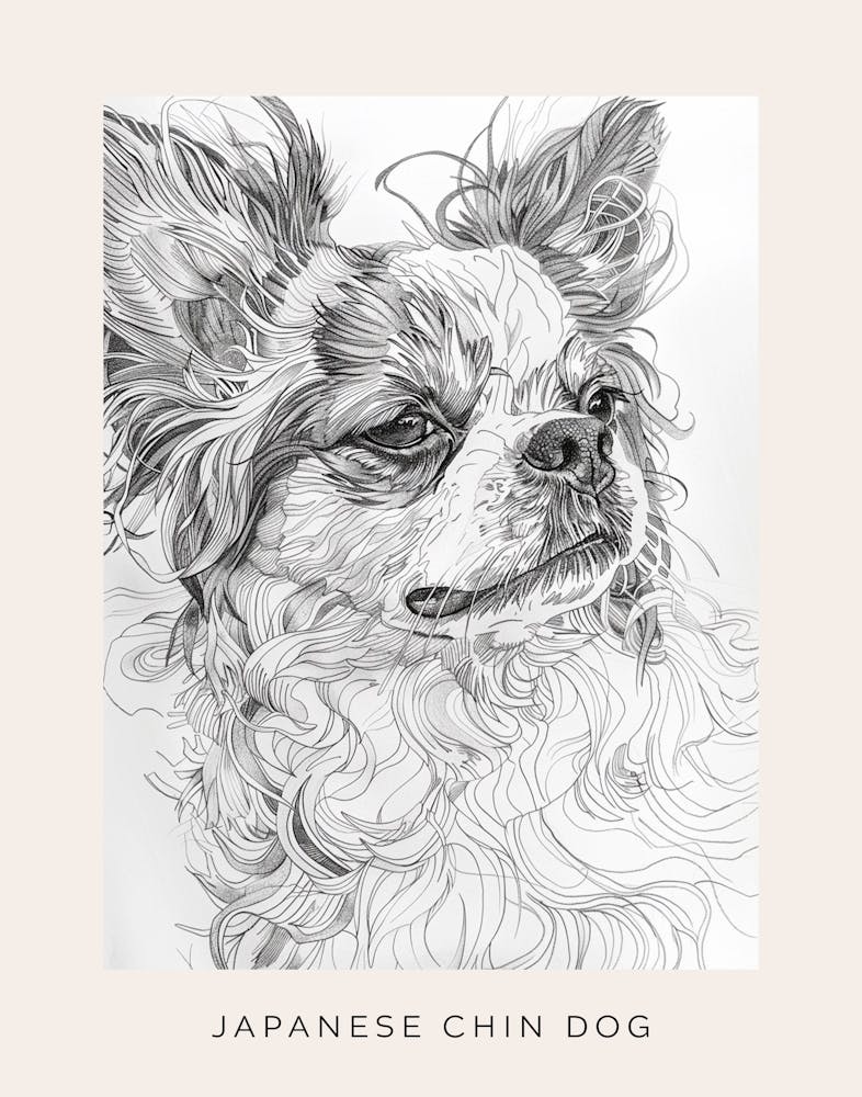 Japanese Chin Line Sketch 2 Poster