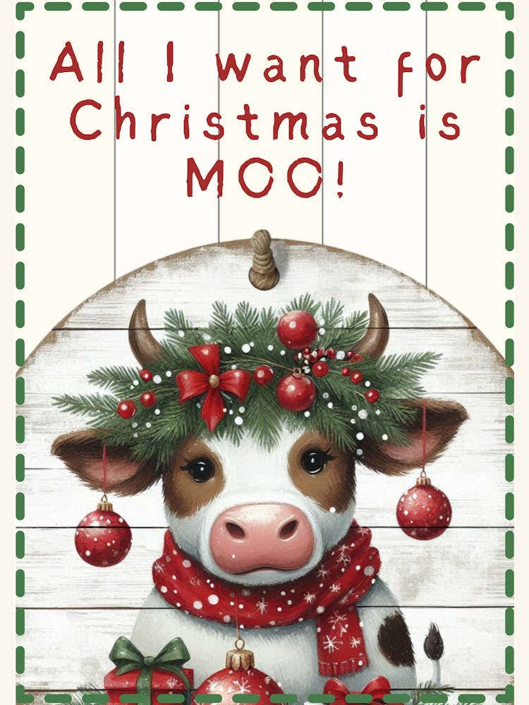 Sweet Christmas Cow White Shiplap Sign