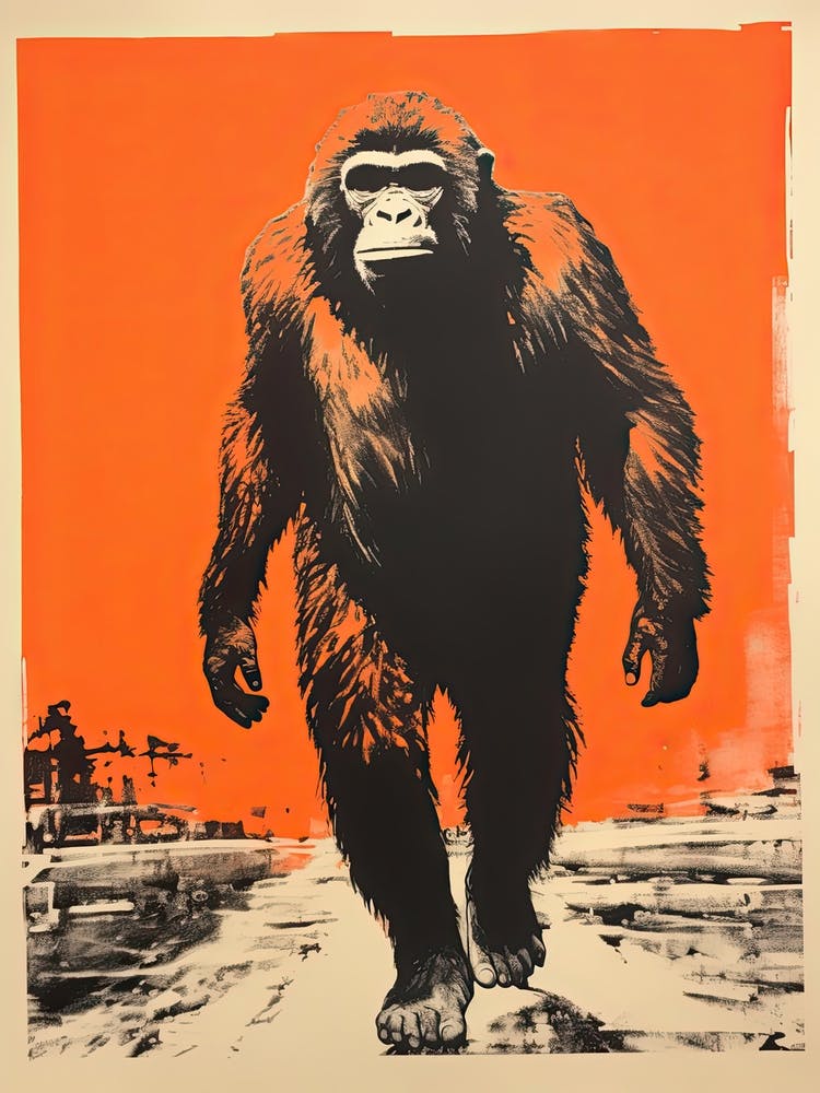 Gorilla, Woodblock Animal Drawing 1