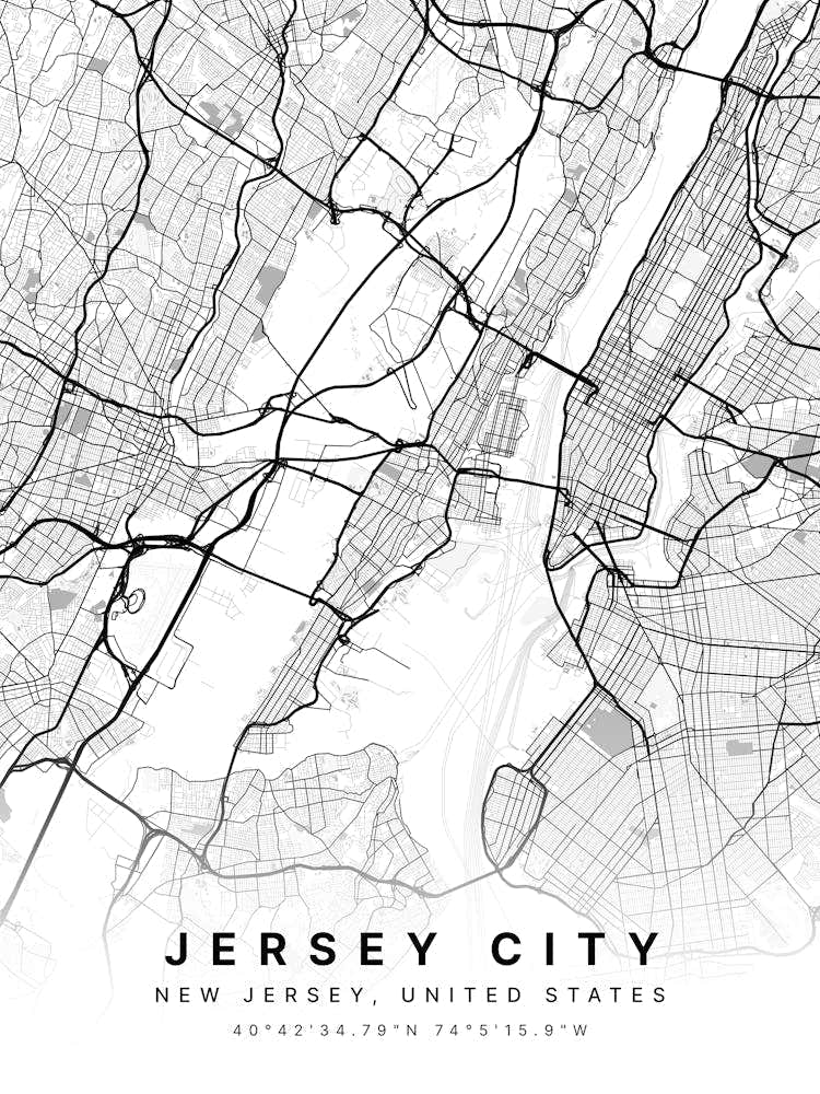 Jersey City New Jersey White Map