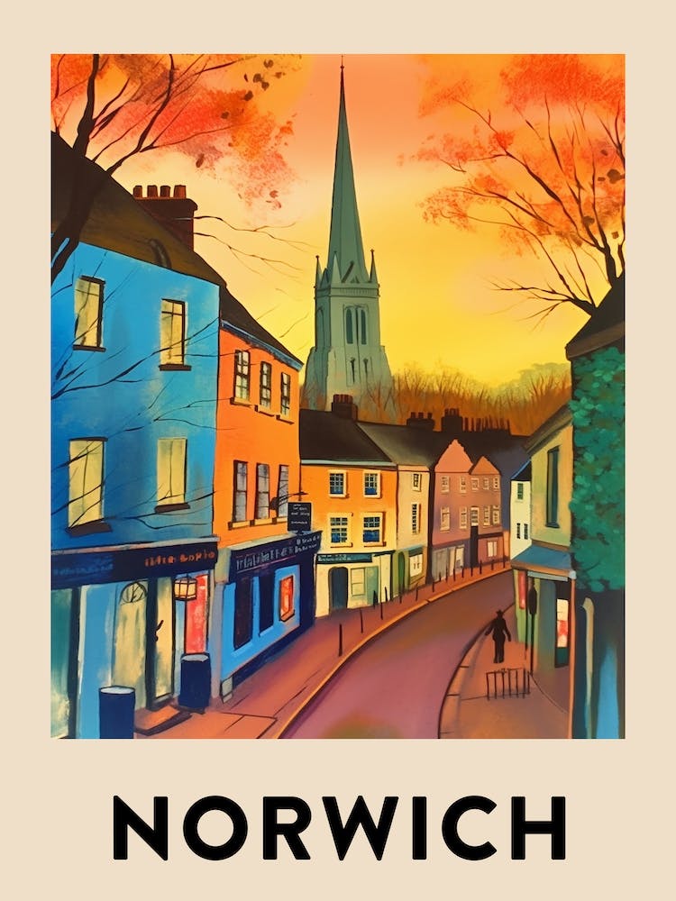 Norwich 4 Vintage Travel Poster