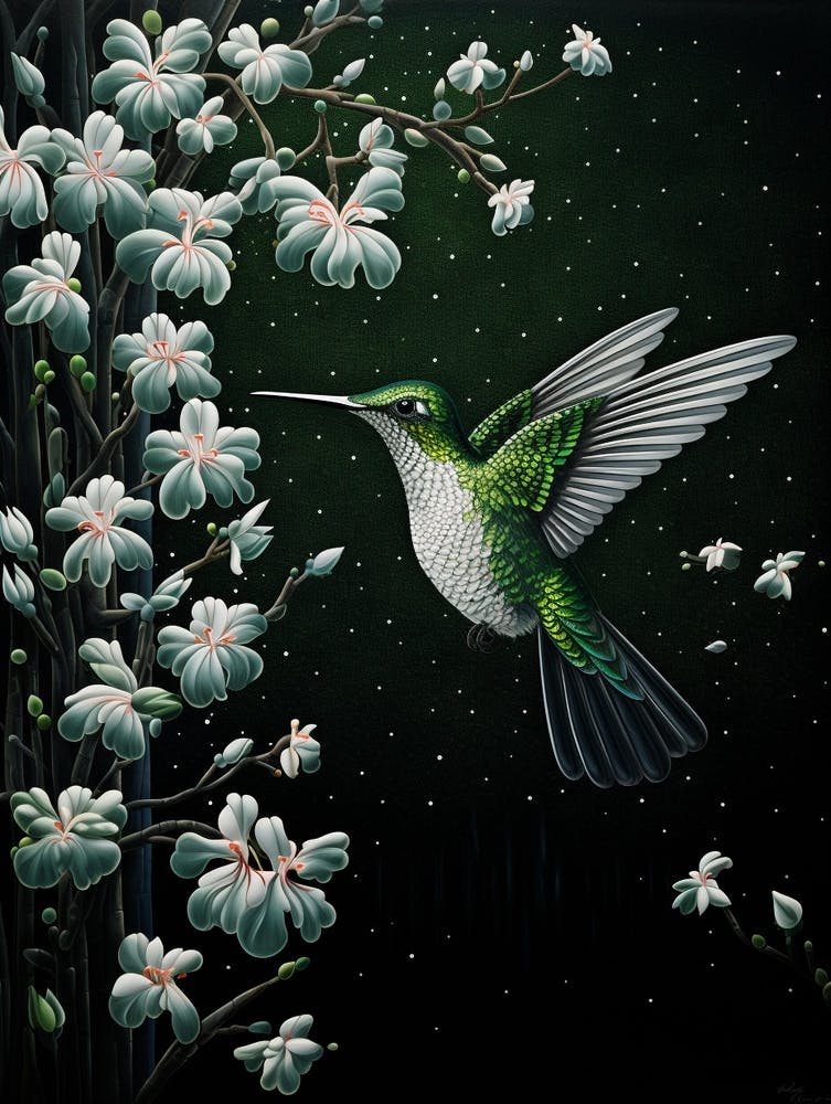 Ohara Koson Inspired Bird Painting Hummingbird 4