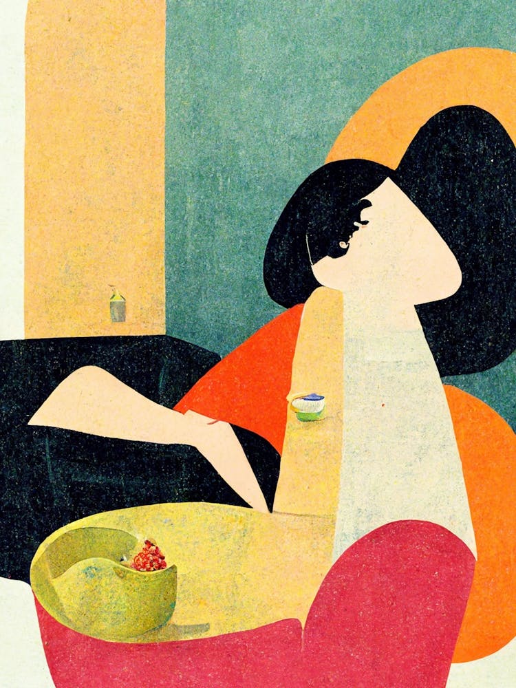 Woman And Bowl Of Fruits Cubistic Style