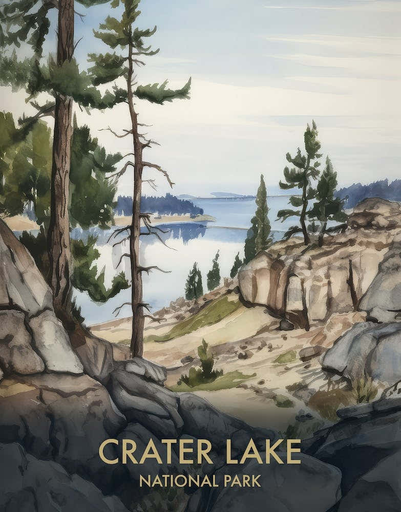 Crater Lake National Park Watercolour Vintage Travel Poster 4