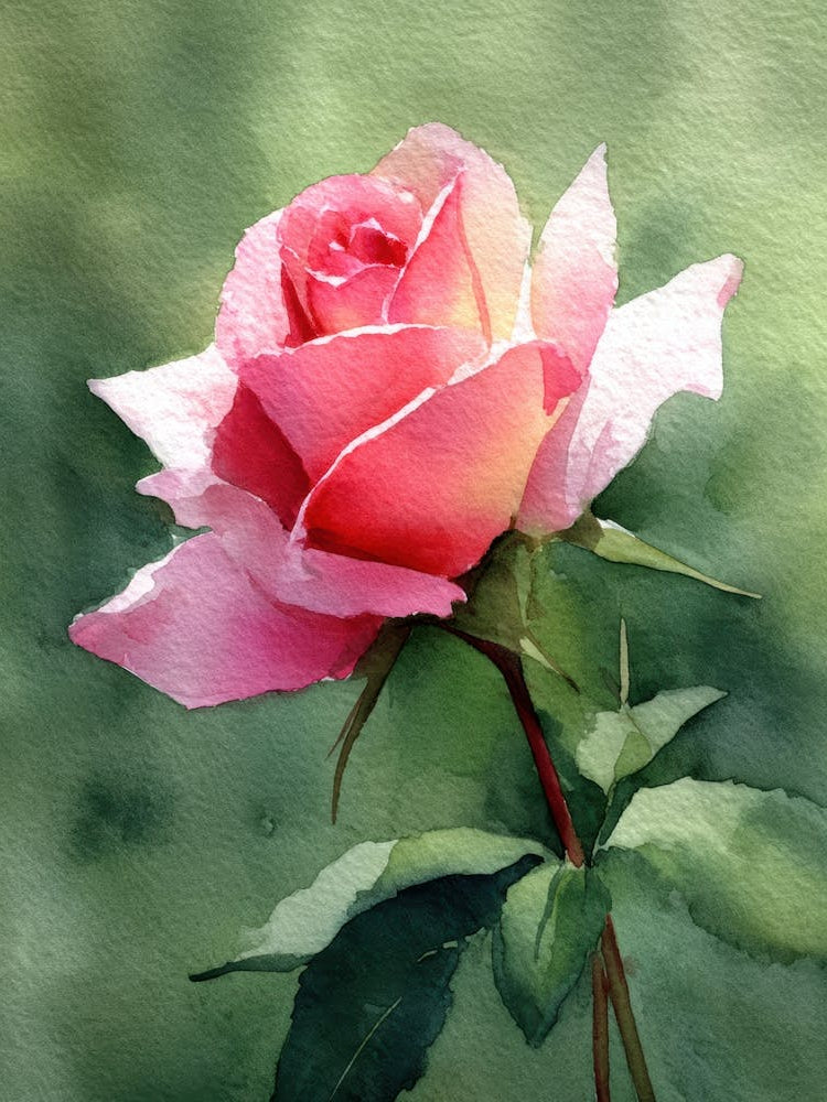 Pink Rose Watercolor Painting 2