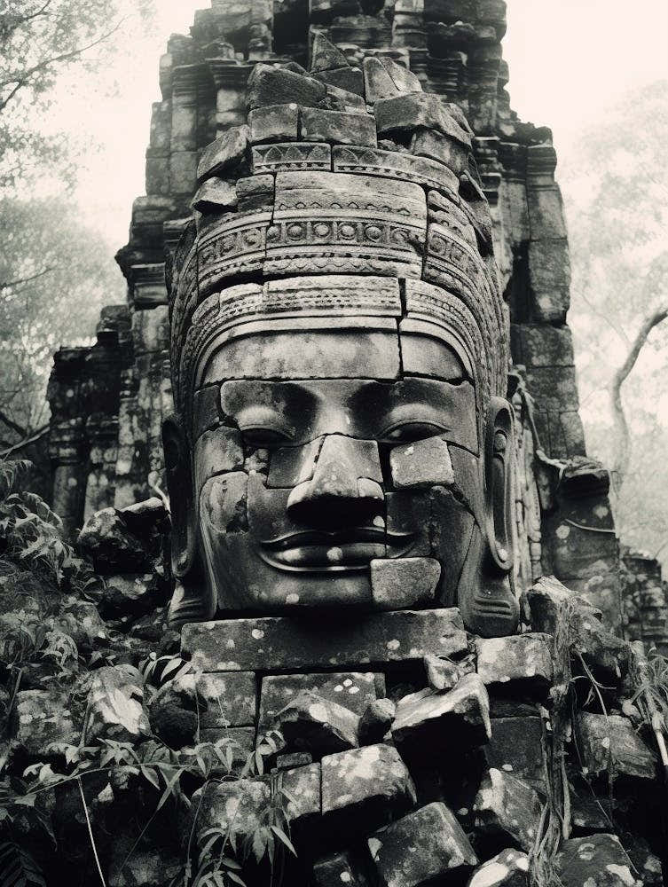 Krong Siem Reap, Cambodia, Black And White Old Photo 1