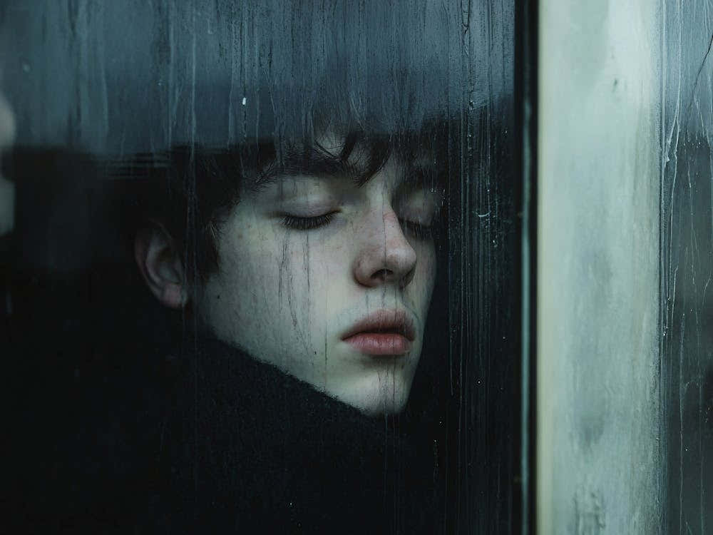 Young Man Looking Out A Window