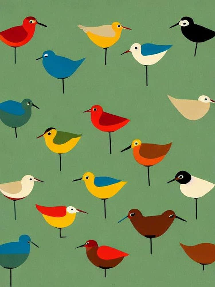 Dunlin 2 Midcentury Illustration Bird