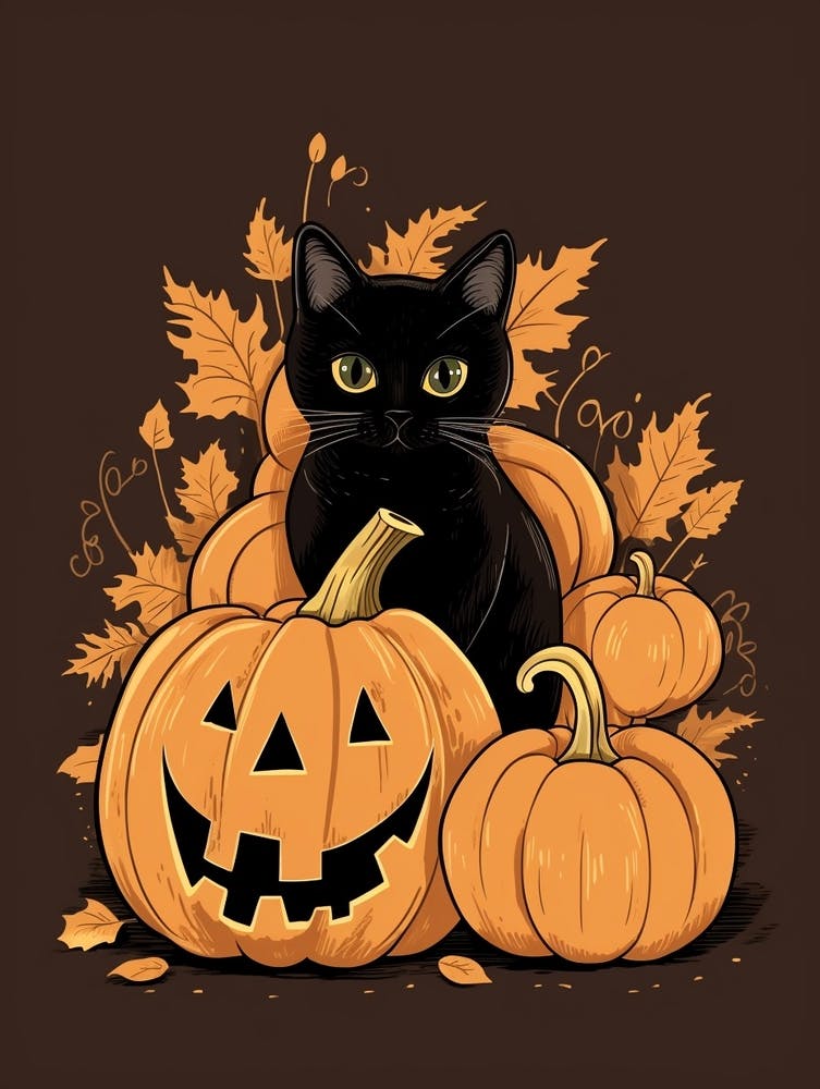 Cat With Pumpkins 4