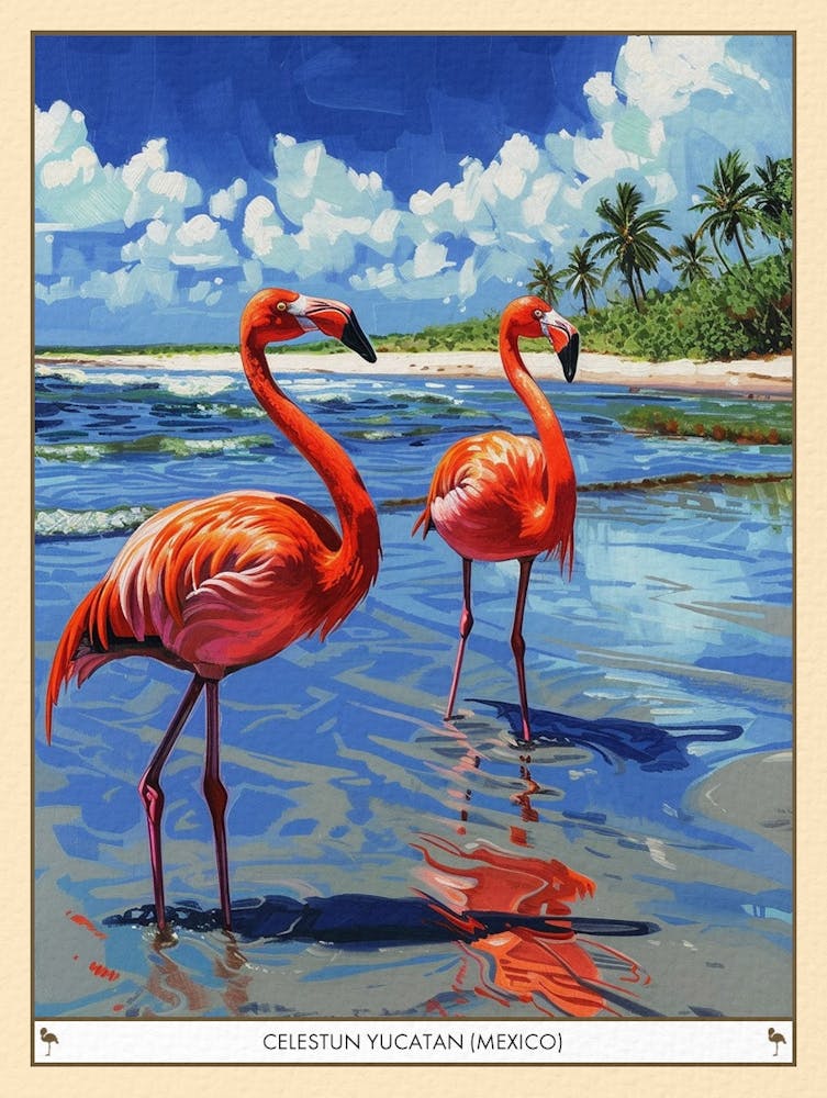 Greater Flamingo Celestun Yucatan Mexico Tropical Illustration 3 Poster