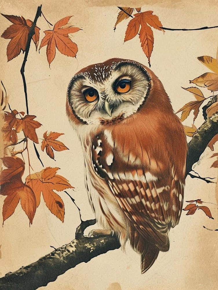Northern Saw Whet Owl Vintage Illustration 2