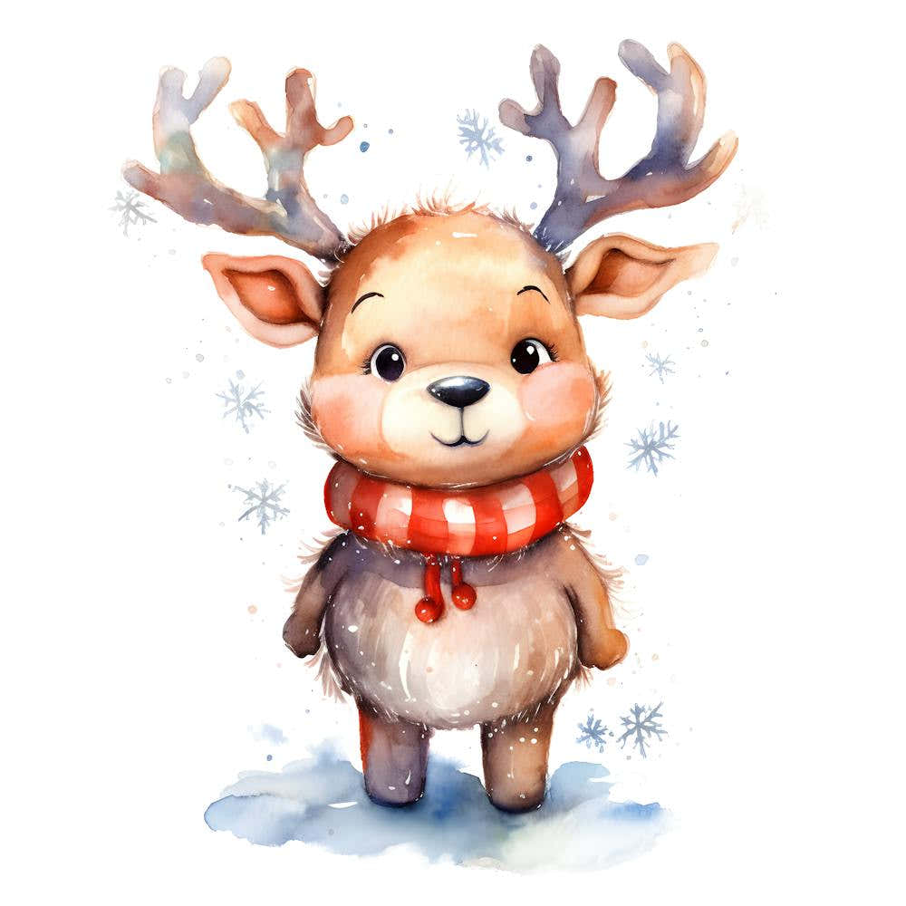 Cute Watercolor Reindeer for Christmas Decorations