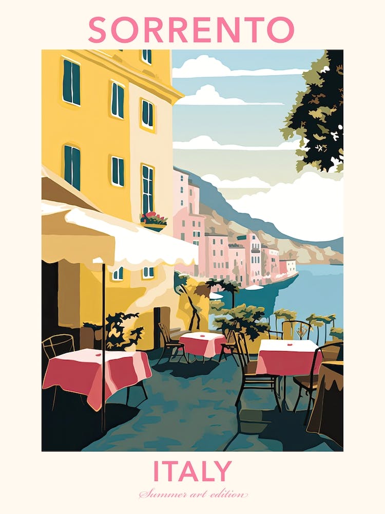 Sorrento, Italy, Flat Pastels Tones Illustration 3 Poster
