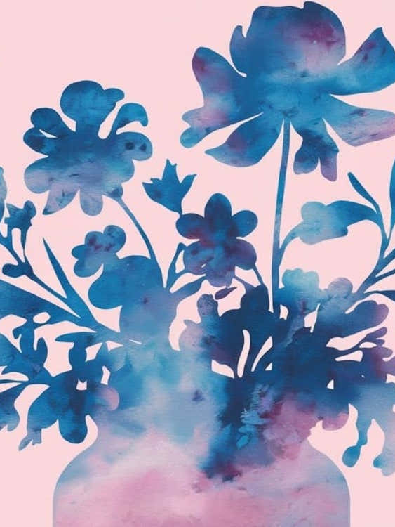 Indigo Bloom Silhouettes - Abstract Watercolor Floral