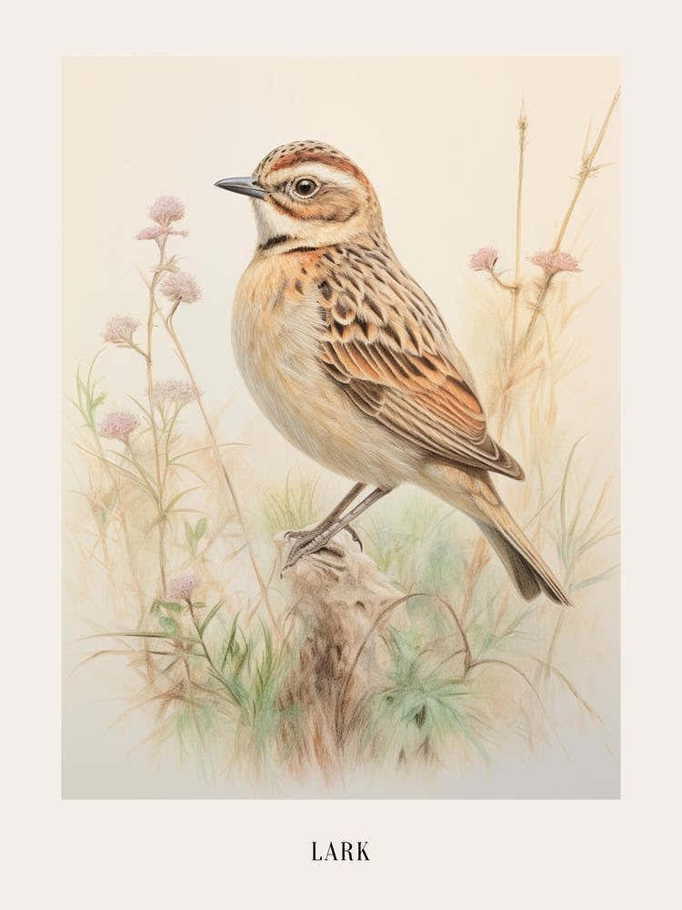 Vintage Bird Drawing Lark 3 Poster