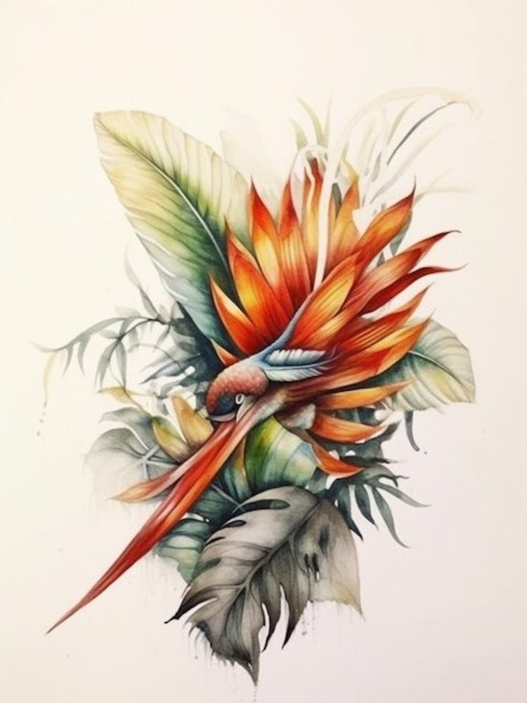 Beehive With Bird Of Paradise Flower Watercolour Illustration 4