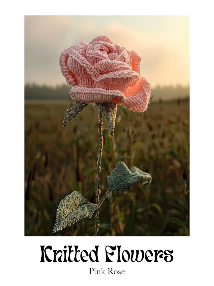 Knitted Flowers Pink Rose 1
