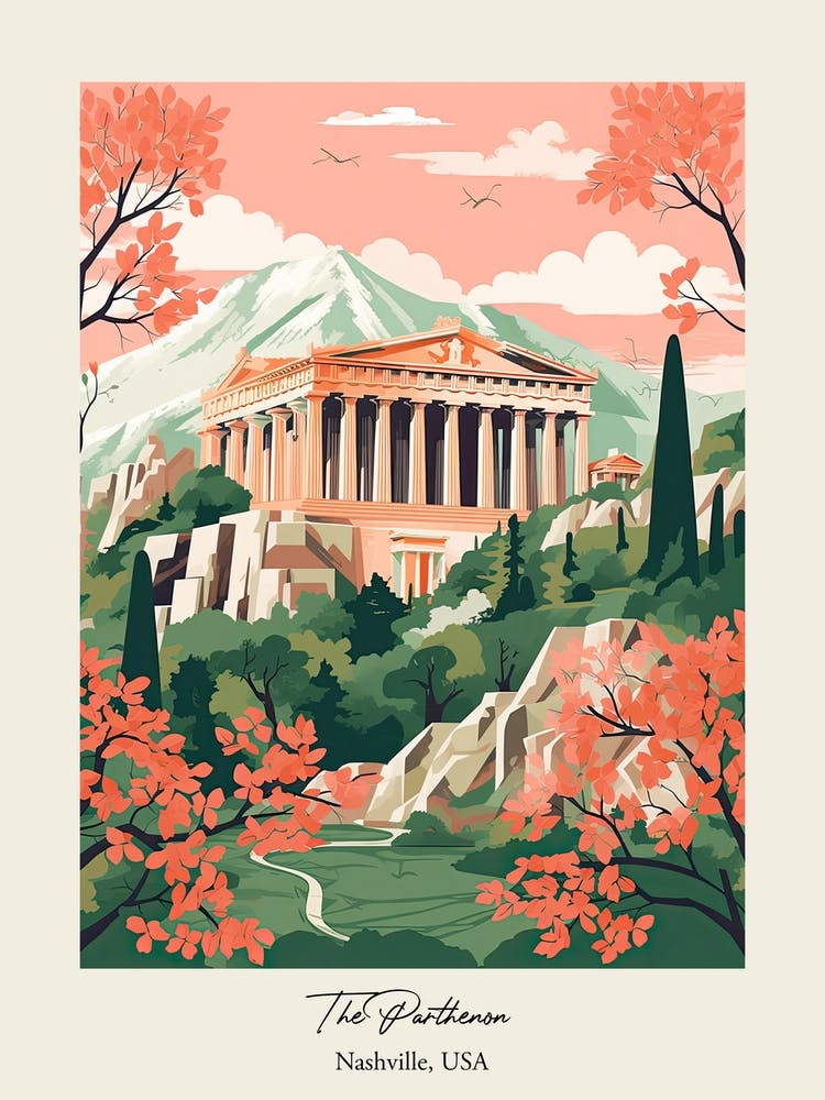 The Parthenon   Nashville, Usa   Cute Botanical Illustration Travel 5 Poster
