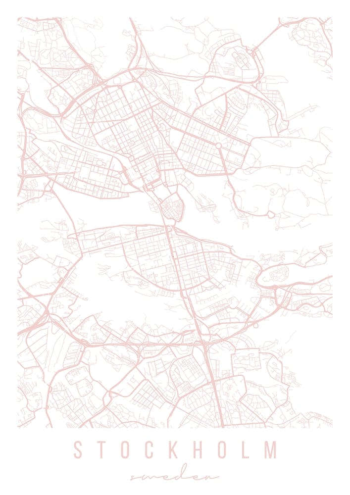 Stockholm Sweden Light Pink Minimal Street Map