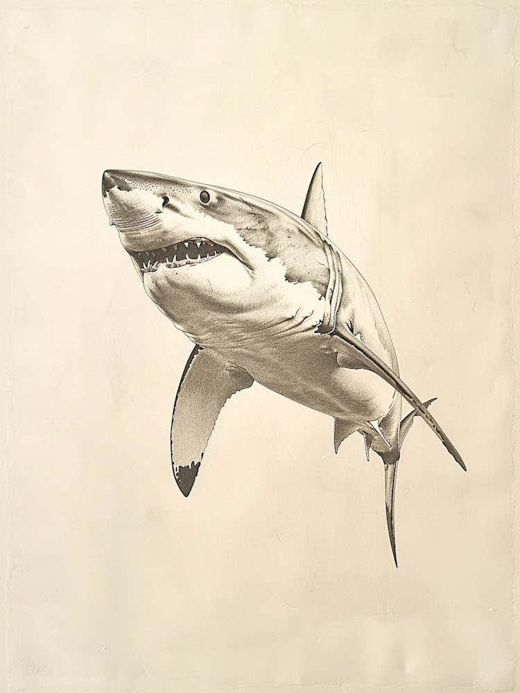 Great White Shark Vintage Illustration 2