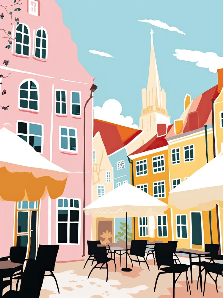 Odense, Denmark, Flat Pastels Tones Illustration 3