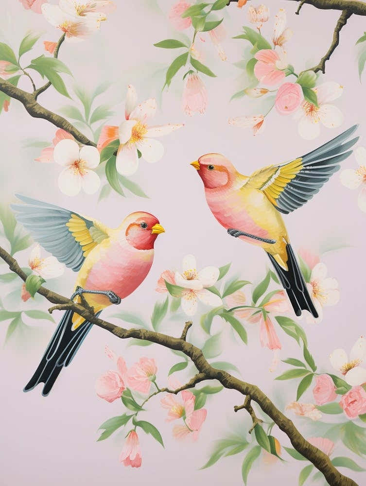 Vintage Japanese Inspired Bird Print American Goldfinch 5
