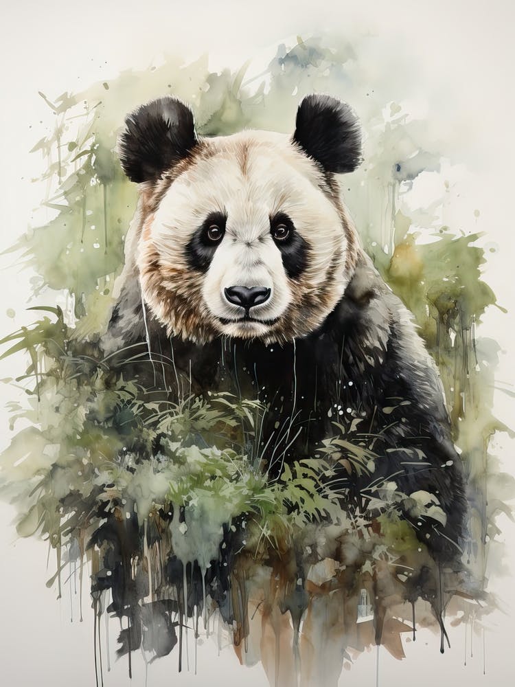 Panda, Japanese Brush Painting, Ukiyo E, Minimal 3