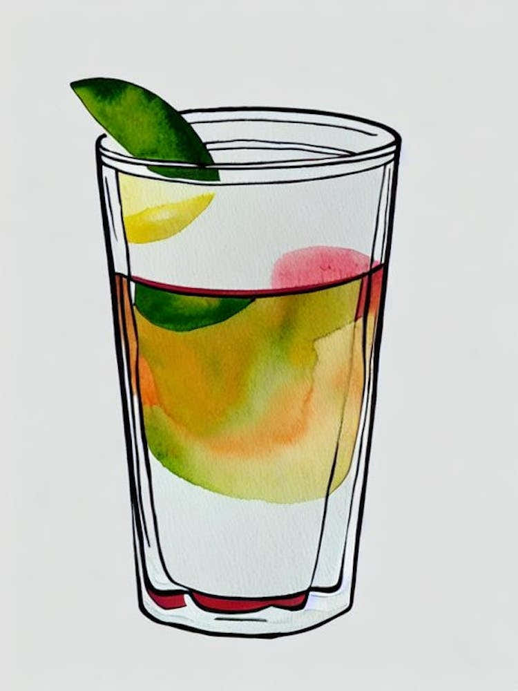 Cuba Libre 2 Minimal Line Drawing With Watercolour Cocktail Poster