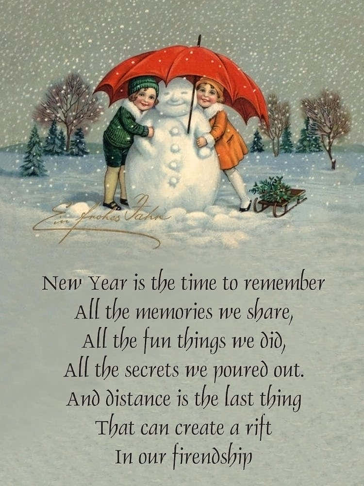 Two Girls And A Snowman Under Umbrella, With Holiday Quotes