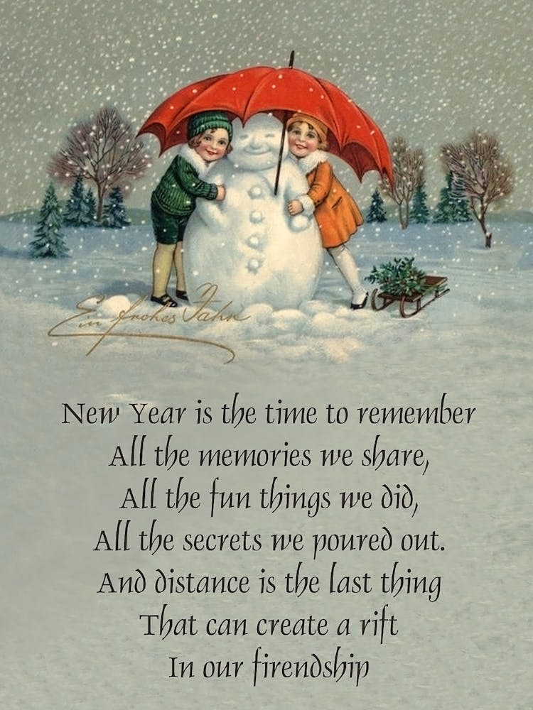 Two Girls And A Snowman Under Umbrella, With Holiday Quotes