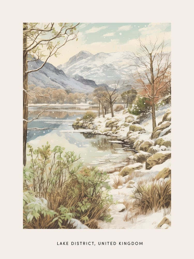 Vintage Winter Poster Lake District United Kingdom 1