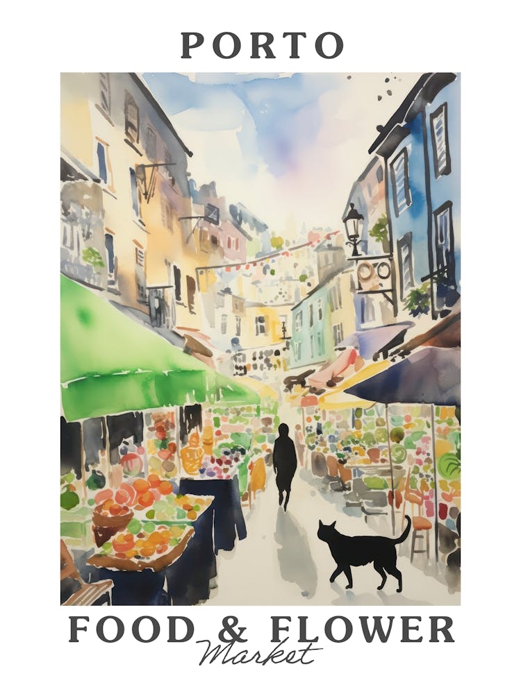 Food Market With Cats In Porto 2 Poster