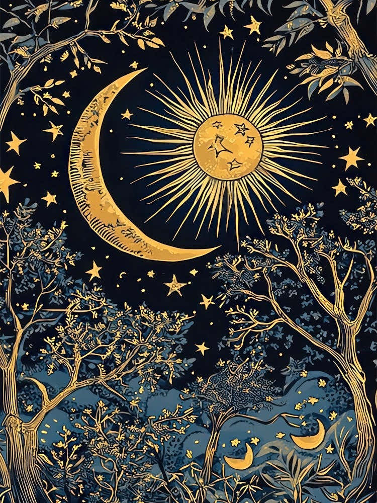 William Morris Art Moon Sun Eclipse Night Morris Exhibition Print Botanical Poster Vintage 2 Full