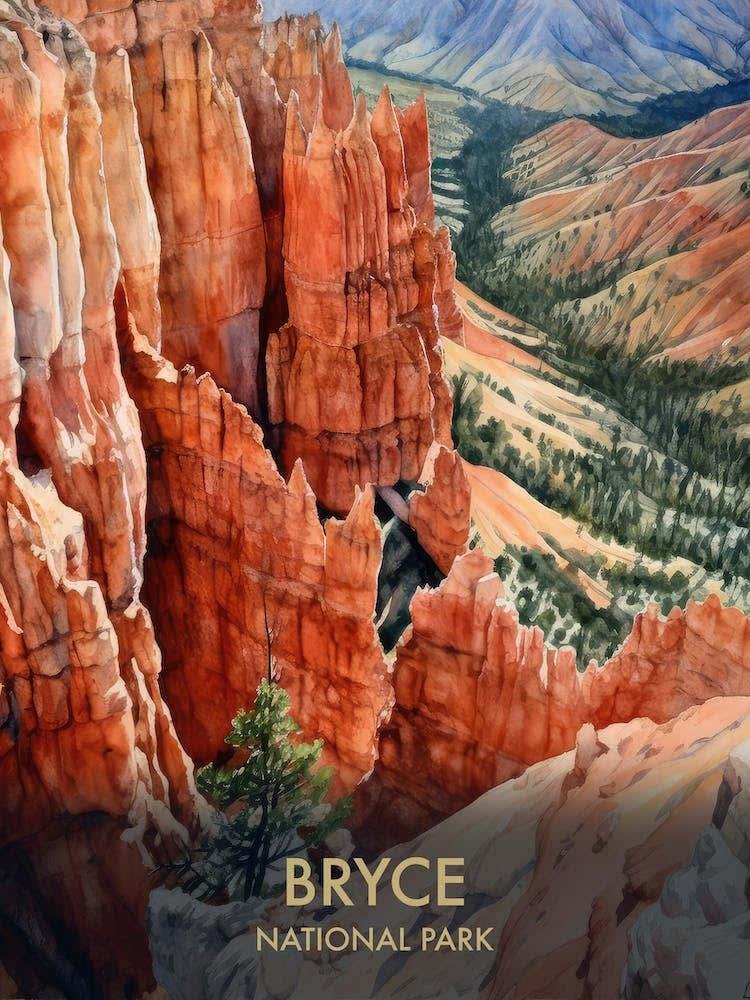 Bryce Canyon National Park Watercolour Vintage Travel Poster 1
