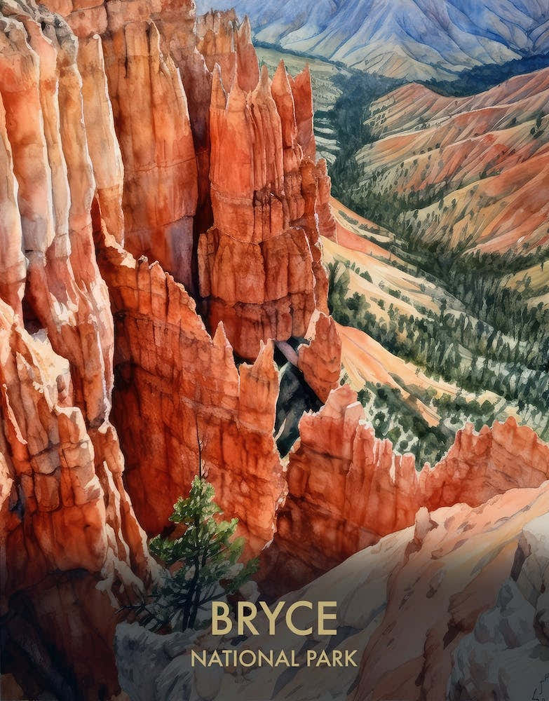 Bryce Canyon National Park Watercolour Vintage Travel Poster 1