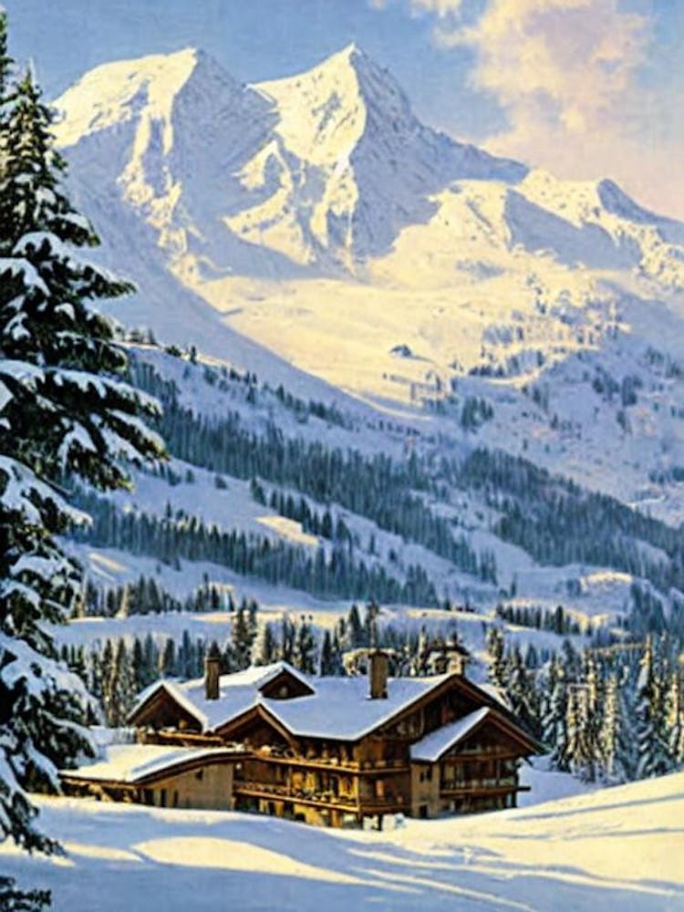 La Clusaz, France Ski Resort Vintage Landscape 1 Skiing Poster