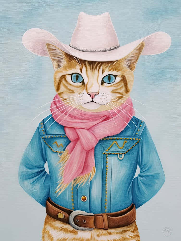 Cowboy Ginger Cat Quirky Western Print Pet Decor 3